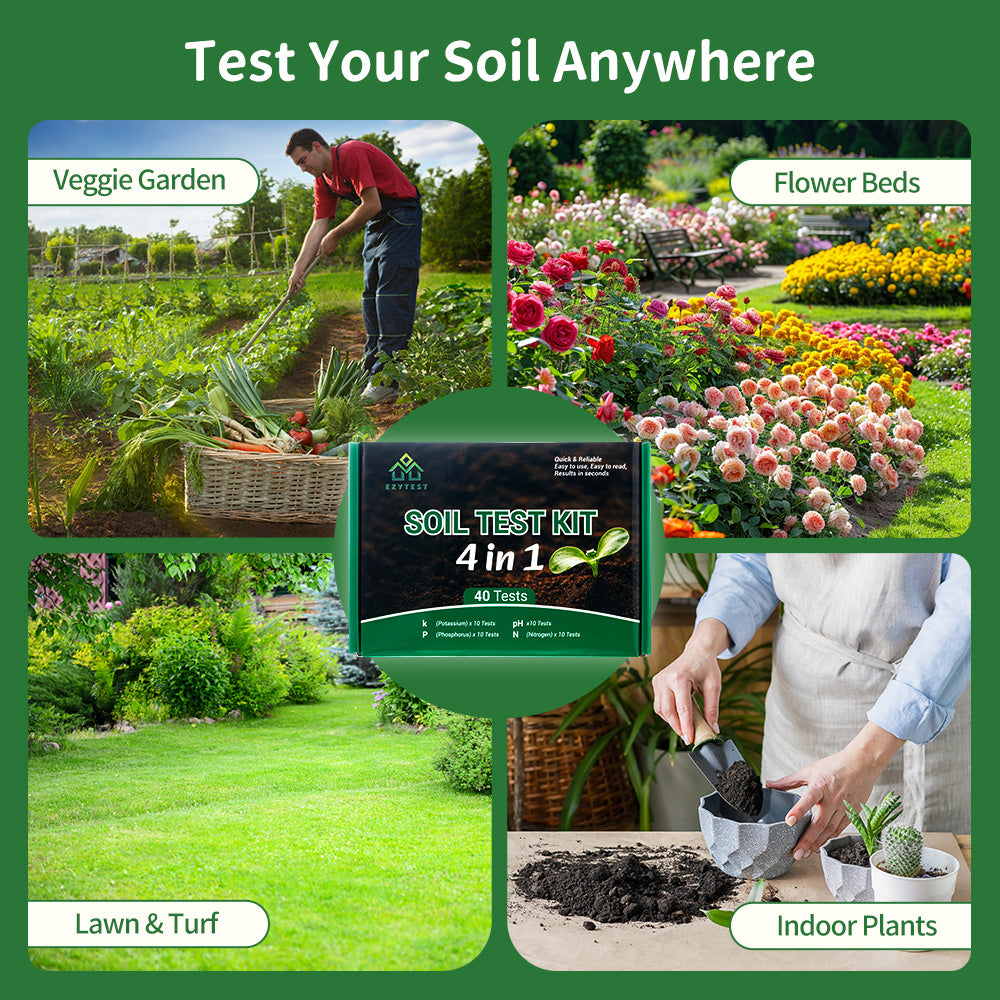 EzyTest Soil Test Kit 4-in-1 (40 Tests) — Check pH, Nitrogen (N), Phosphorus (P) & Potassium (K) for Healthier Plants