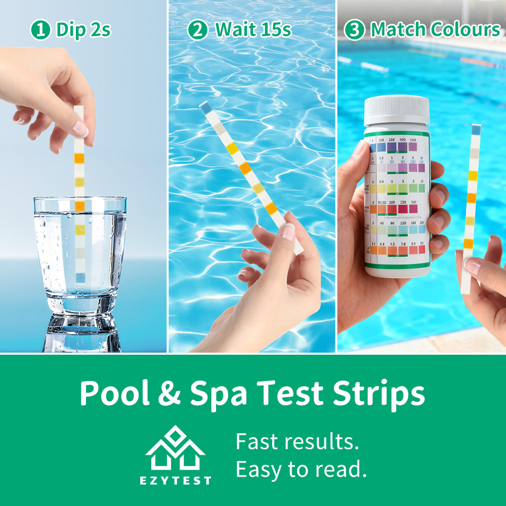 EzyTest Pool & Spa Test Strips 7-in-1 (100 Strips) — Fast, Easy Water Testing in Seconds
